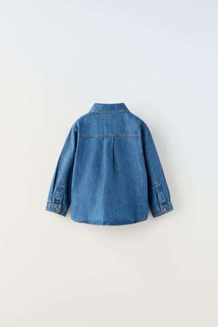 ZARA ДЖИНСОВАЯ РУБАШКА БЕЗ РИСУНКА, ВЫЦВЕТШИЙ СИНИЙ