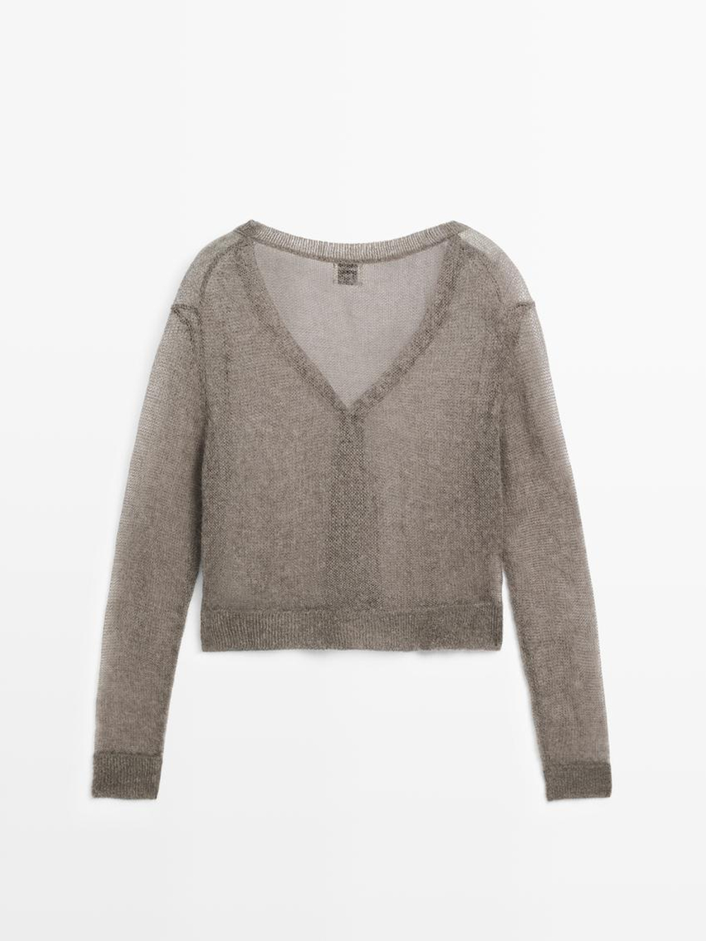 Massimo Dutti Короткий ажурный кардиган, коричневый