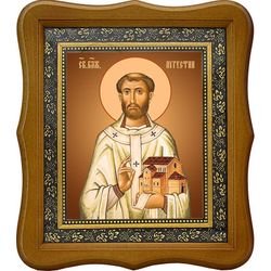 Августин Аврелий, Блаженный, Иппонийский, епископ. Икона на холсте. В киоте 15 х 18 см.