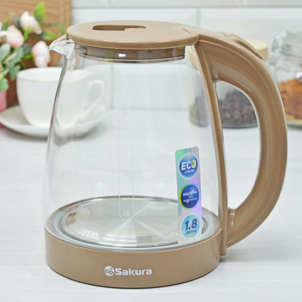 Чайник электрический 1,8л Sakura SA-2734C, стеклянный с точечной подсветкой