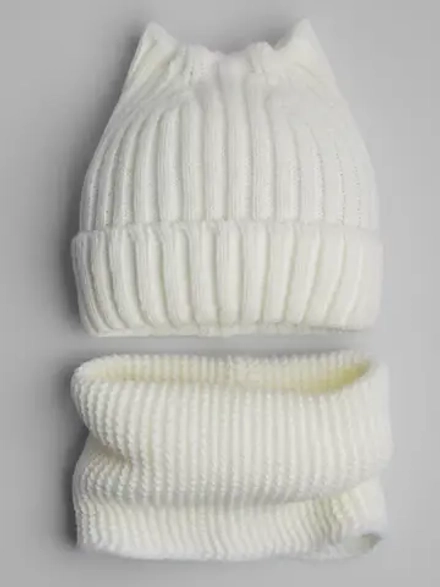 Шапка для девочки осенняя c ушками и снуд