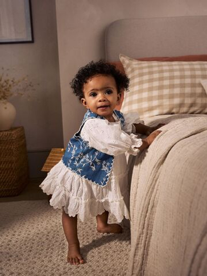 Платье и жилетка в комплекте для малышей Next AA8-196, Белый, Синий