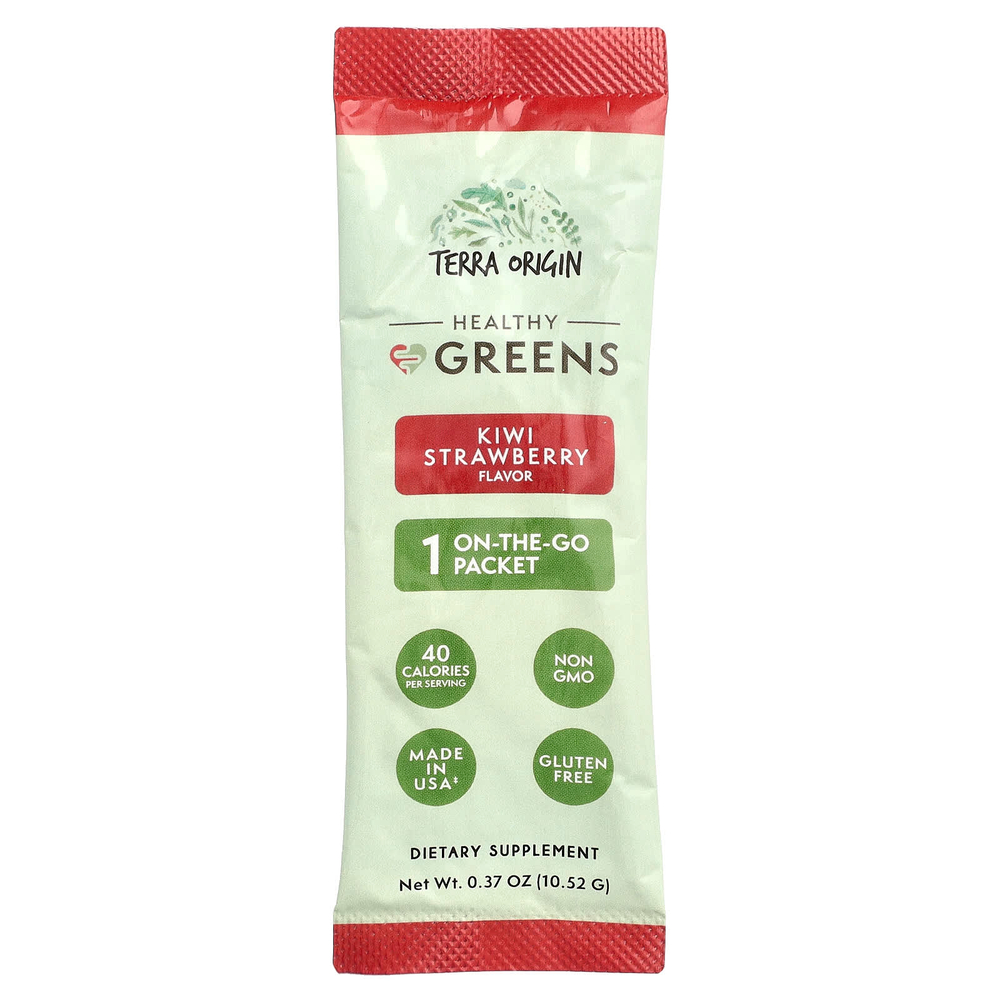 Terra Origin, Healthy Greens, киви и клубника, 15 пакетиков On the Go, 10,52 г (0,37 унции) каждый