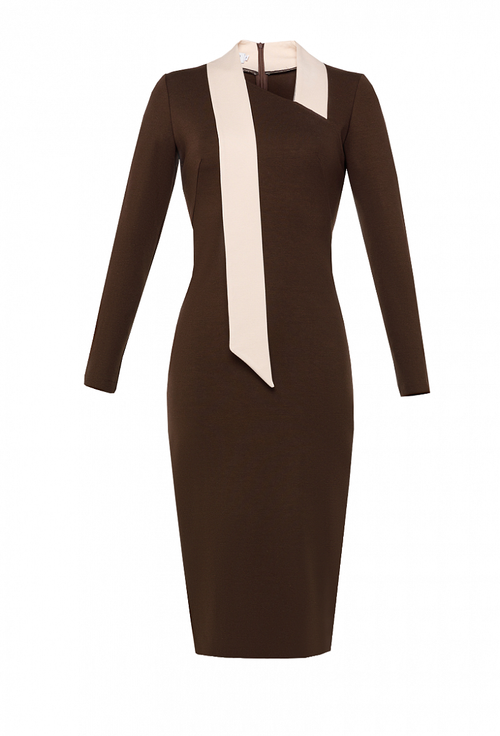 Трикотажное платье-футляр коричневое 02-01-21 manito
