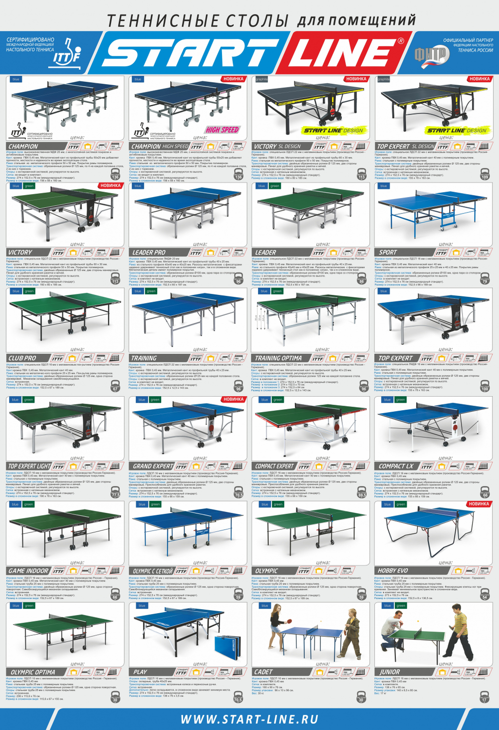 Теннисные столы для помещения и улицы