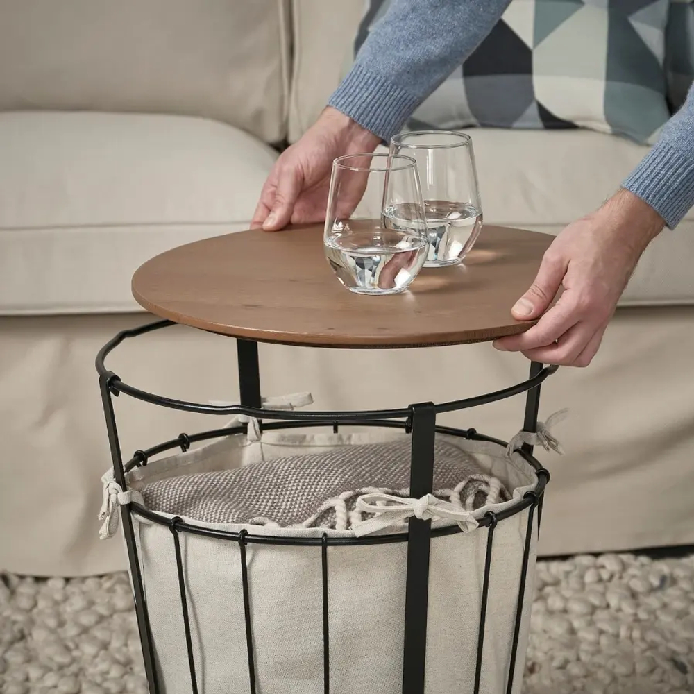 Столик с отделениями для хранения - IKEA ИКЕА ÄNGESBYN, 43х43х48 см, черный/сосна светло-коричневая морилка