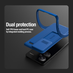 Чехол усиленный синего цвета с защитной шторкой для камеры от Nillkin на Xiaomi Redmi Note 13 Pro+, серия CamShield Pro Case