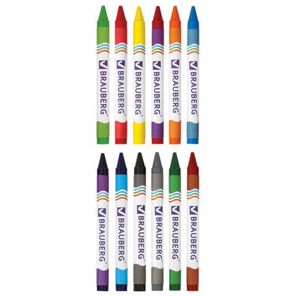 Восковые карандаши BRAUBERG, НАБОР 12 цветов, 222962