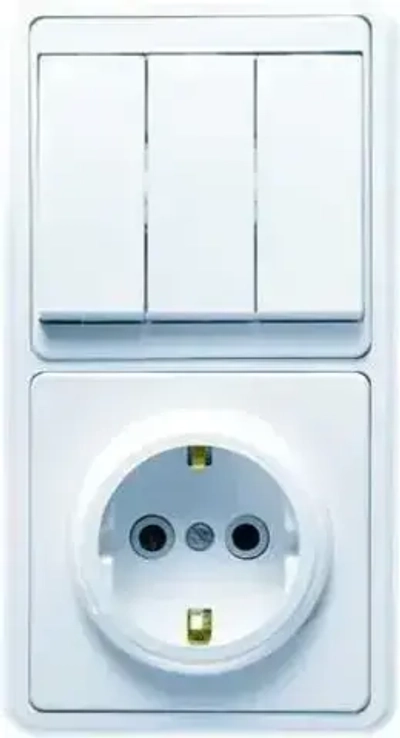 Блок скрытой установки выключатель трехклавишный + розетка с заземлением БКВР-033 Бэлла Кунцево, арт. 5843
