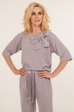 Стильный женский костюм с бантом (Размер: XL) (Цвет: сиреневый)