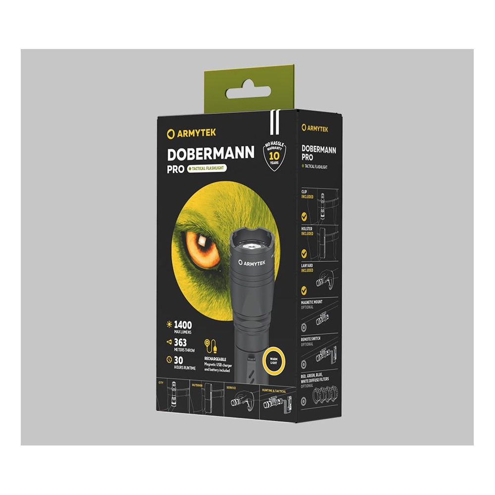 Фонарь тактический Armytek Dobermann Pro Magnet USB / XHP35.2 HI / Теплый /1400 лм (OLIVE) (F07501WO)