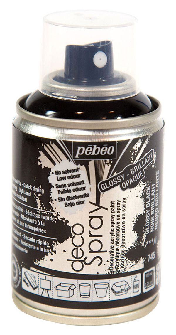 Краска на водной основе аэрозольная decoSpray 100 мл, 093745 черный глянцевый, Pebeo