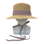 Канотье пшеница с лентой в горох Пудра