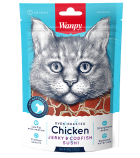 Wanpy Cat Лакомство для кошек «суши» из курицы с треской 80гр.