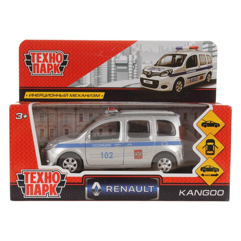 Модель ин. мет. "Renault Kangoo. Полиция" 12см, двери, баг, коробка KANGOO-P (Технопарк)