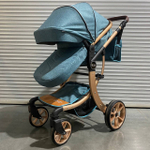 Коляска-трансформер Sweet Kids 608 2в1 Синий текстиль на золотой раме