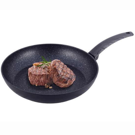 Сковорода 30 см. из кованного алюминия Kamille KM-4133 с антипригарным покрытием PTFE чёрный мрамор