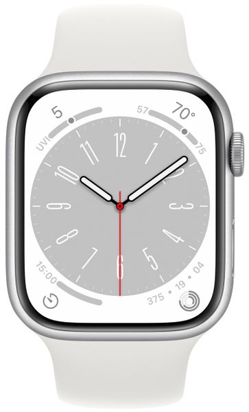 Умные часы Apple Watch Series 8 41 мм из алюминия серебристого цвета, белый спортивный ремешок (S/M 130–180mm)