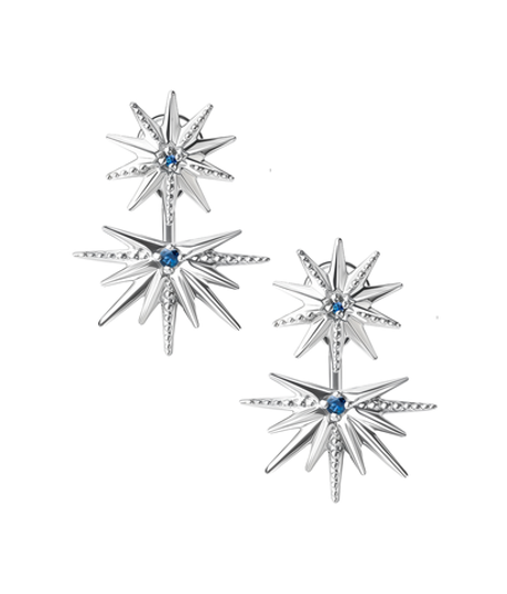 Серьги-джекеты из серебра со вставками из выращенных сапфиров