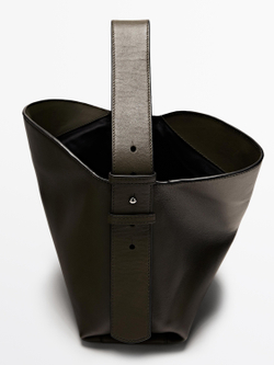 Massimo Dutti Небольшая сумка через плечо из кожи наппа, хаки