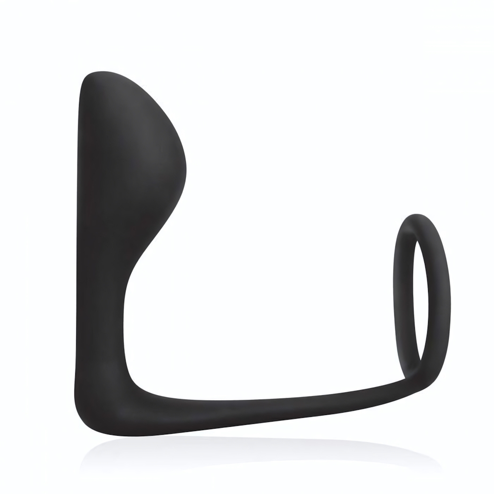 Стимулятор простаты с фиксацией эрекционным кольцом Prostate Gear (Цвет: черный)