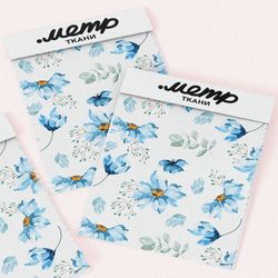 Ткань барби голубые лёгкие цветы