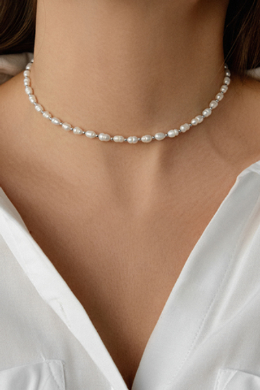 Колье-чокер из серебра и натурального жемчуга