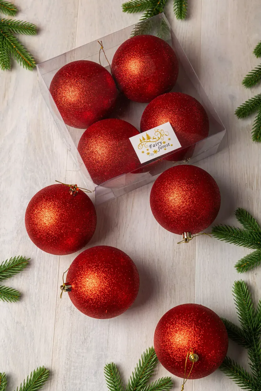 Набор новогодних шаров (4 шт) - глиттер