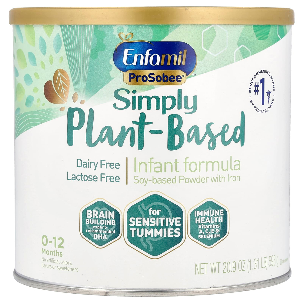 Enfamil, ProSobee®, Simply Plant на основе смеси для младенцев, соевый порошок с железом, 0–12 месяцев, 593 г (20,9 унции)