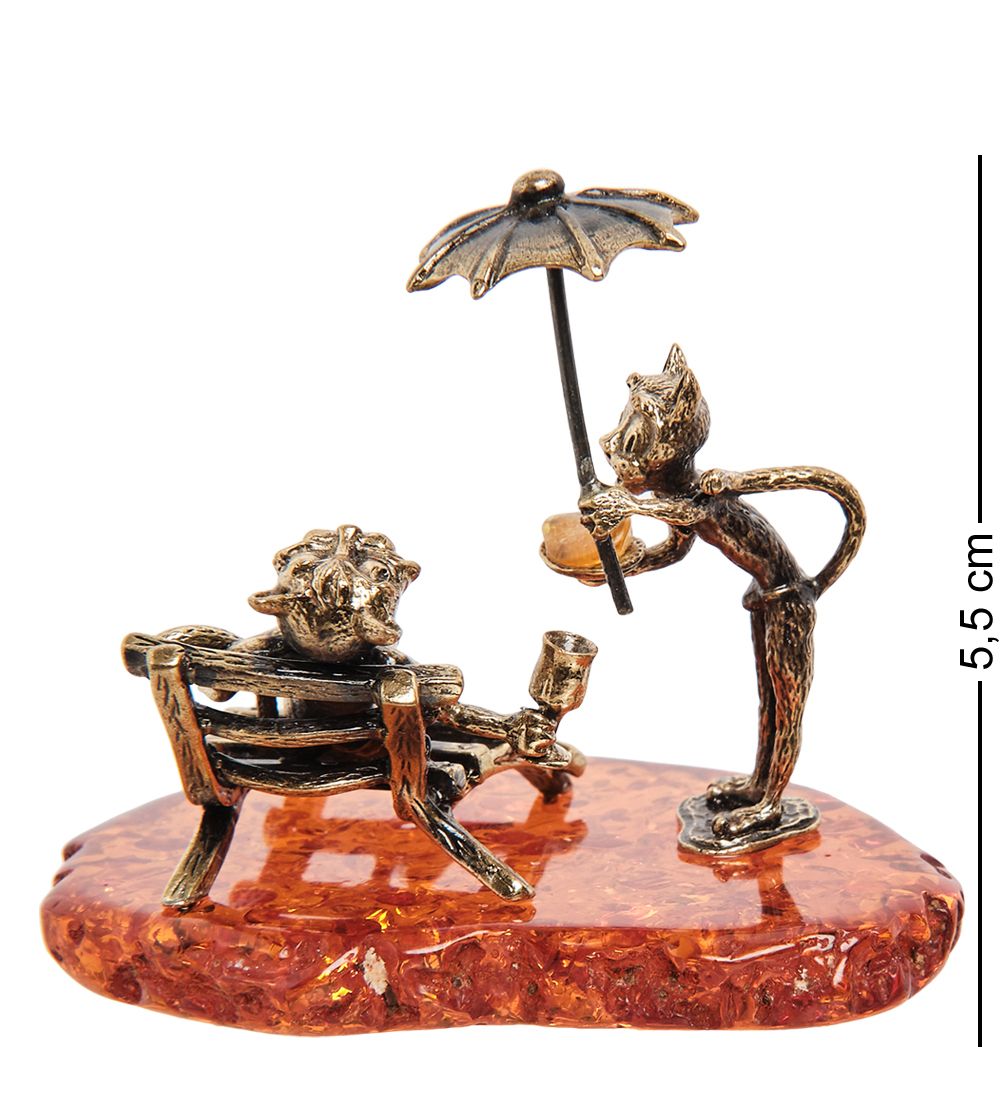 Народные промыслы AM-1795 Фигурка «Коты под зонтом» (латунь, янтарь)