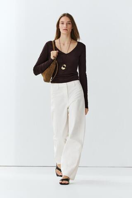 Massimo Dutti Брюки прямого кроя из 100% хлопка, экрю
