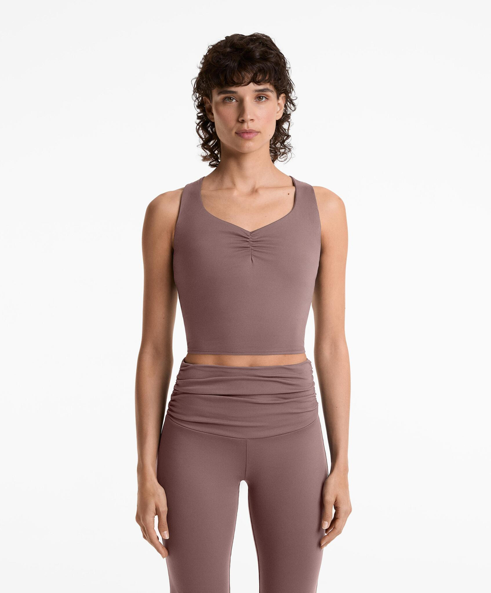 Oysho Майка Comfortlux со скрещенной спиной, серо-лиловый