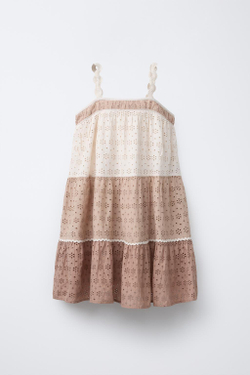 ZARA ПЛАТЬЕ С АЖУРНОЙ ВЫШИВКОЙ, БЕЖЕВО-КОРИЧНЕВЫЙ