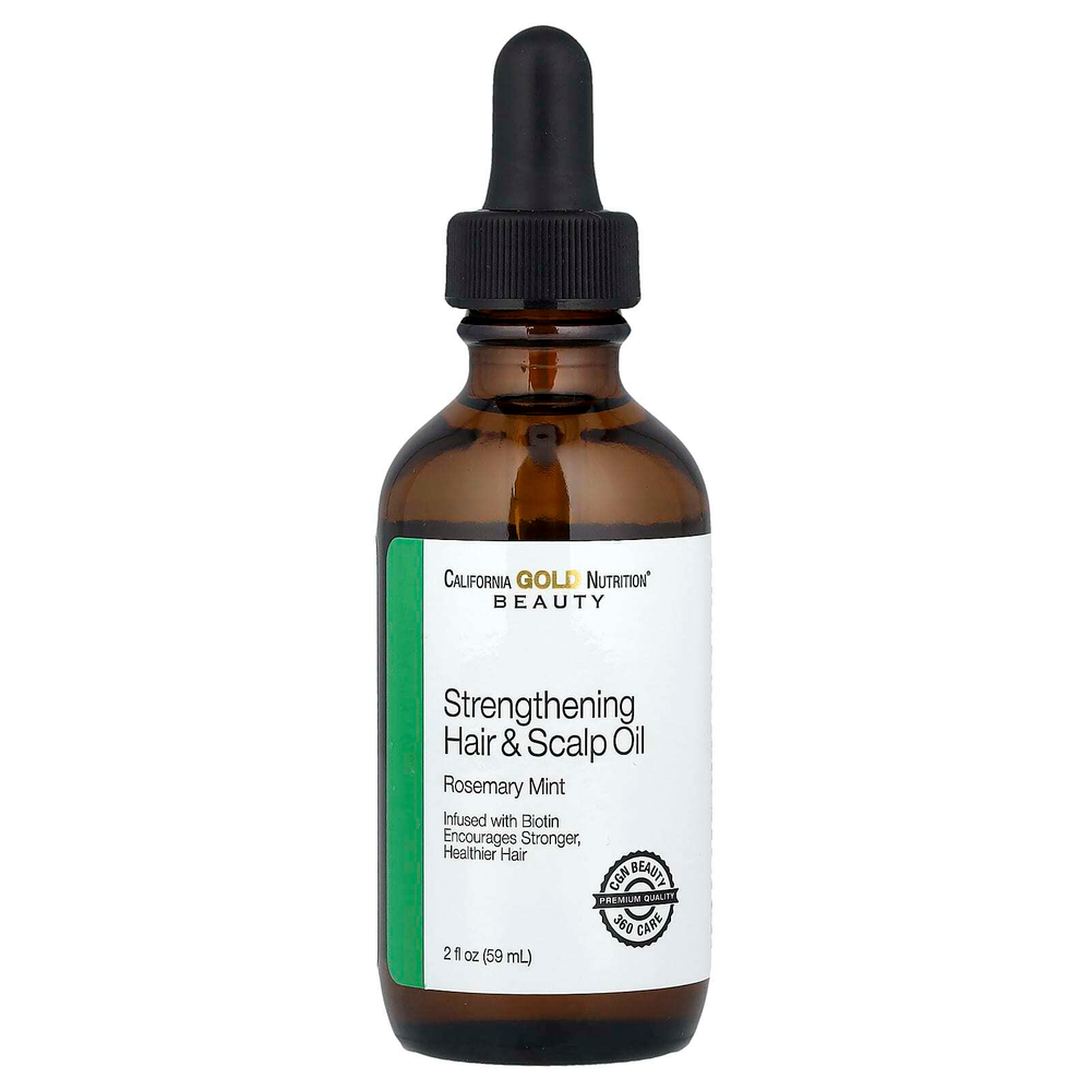 California Gold Nutrition, Beauty, укрепляющее масло для волос и кожи головы, биотин, розмарин и мята, 59 мл (2 жидк. унции)