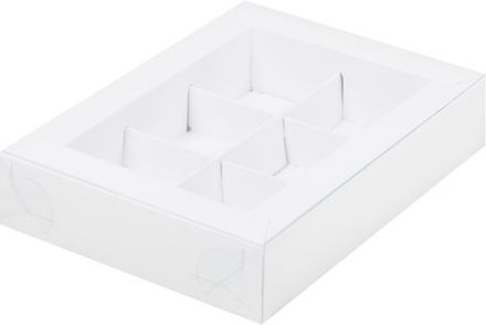 Коробка для конфет 6 шт с прозрачной крышкой белая, 15,5х11,5х3 см