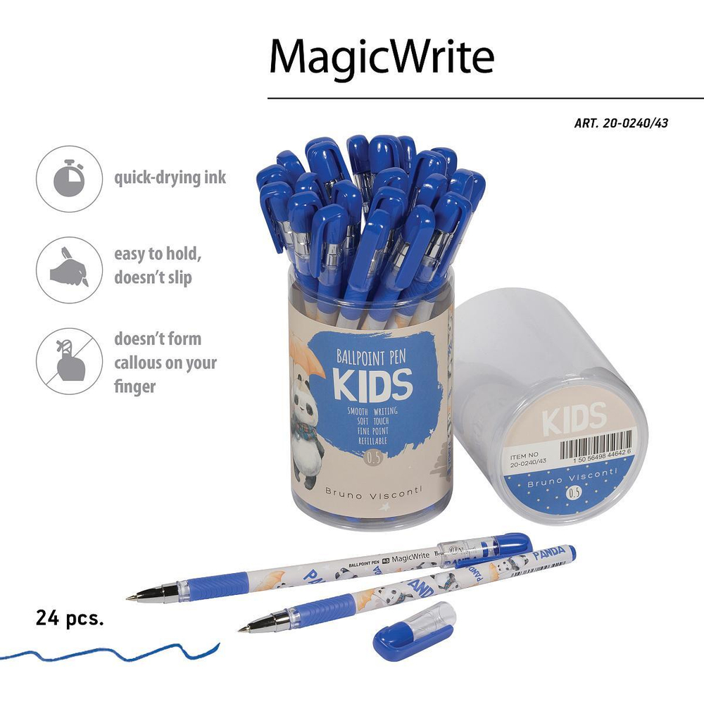 Ручка шариковая 0.5мм синяя "MagicWrite. Панда с зонтиком" (Bruno Visconti)