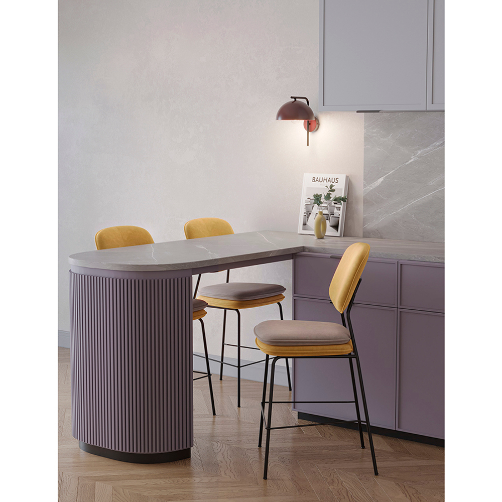 Стул полубарный Pea, велюр, желтый/бежевый