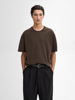 Massimo Dutti Хлопковая футболка-поло с короткими рукавами, шоколадный