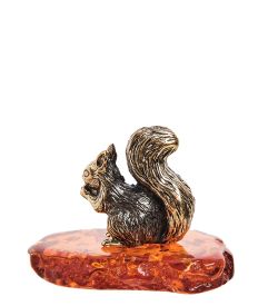 AM-2804 Фигурка «Белочка» мал. (латунь, янтарь)
