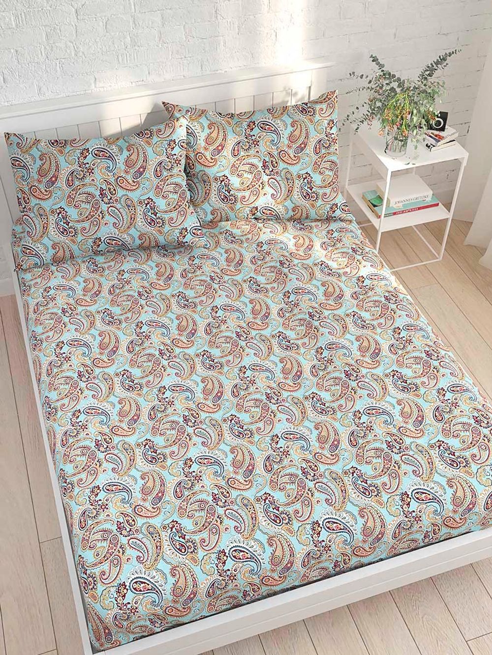 Постельное белье Сказка "Восточная сказка" семейное Наволочка 50х70 см 2 шт Простынь на резинке 160х200 см Пододеяльник 145х215 см(2шт) , перкаль