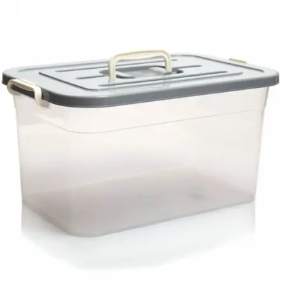 Контейнер для хранения с крышкой, ручкой и ручками-защелками, прозрачный, 41.5*27*22см, 15л