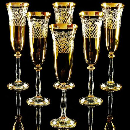 Migliore De Luxe Набор фужеров для шампанского Vittoria, хрусталь, декор золото 24К - 6шт