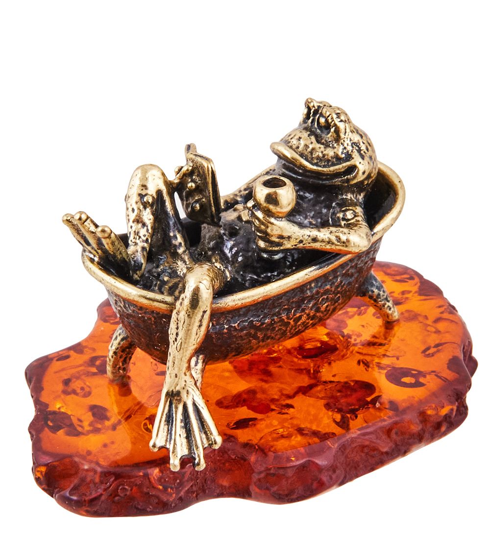 Народные промыслы AM-3683 Фигурка «Лягушка вечерняя релаксация» (латунь, янтарь)