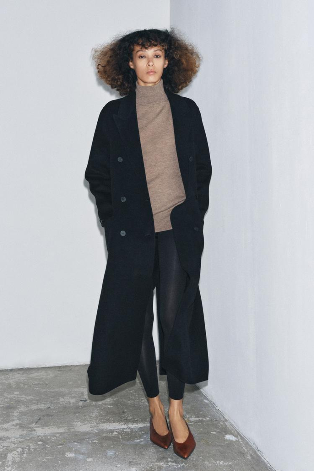 ZARA ПАЛЬТО ИЗ СМЕСОВОЙ ШЕРСТИ — ZW COLLECTION LIMITED EDITION, ЧЕРНЫЙ