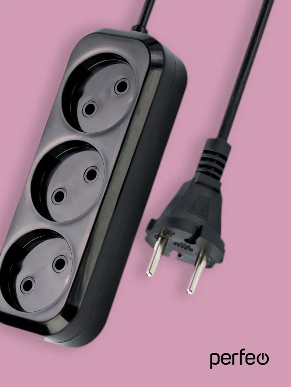 Сетевой удлинитель Perfeo RU POWER без заземления, 3 м, 3 розетки, черный