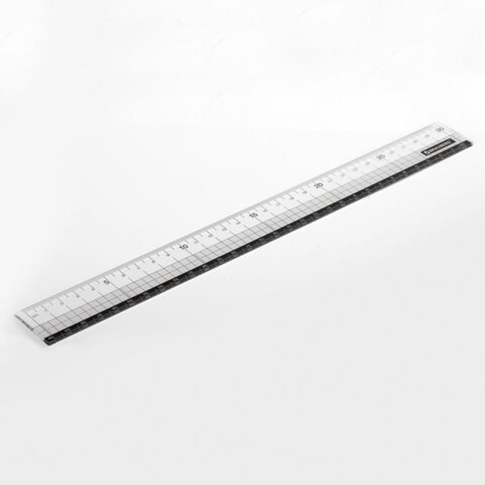 Линейка пластиковая 30 см BRAUBERG, прозрачная, черно-белая печать, европодвес, 210743