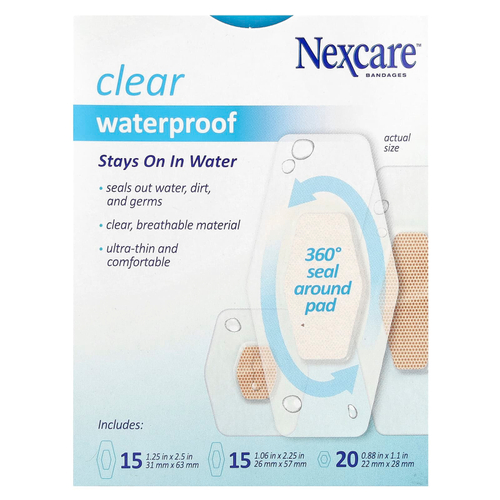 Nexcare, Прозрачные водонепроницаемые бинты, 50 разных размеров