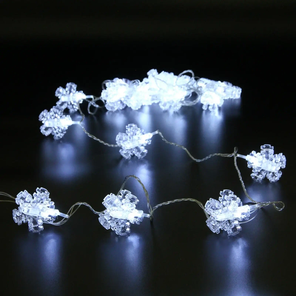 Гирлянда для дома 4,0 м 20 ламп LED с насадками СНЕЖИНКА Прищепка, прозрач.провод, Белый