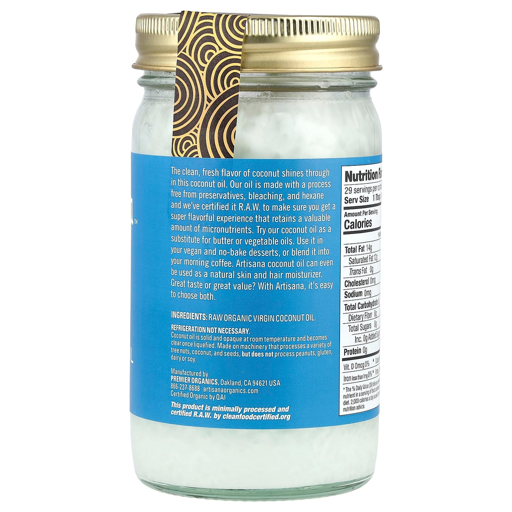 Artisana, Organics, сырое кокосовое масло, первого отжима, 414 г (14 унций)