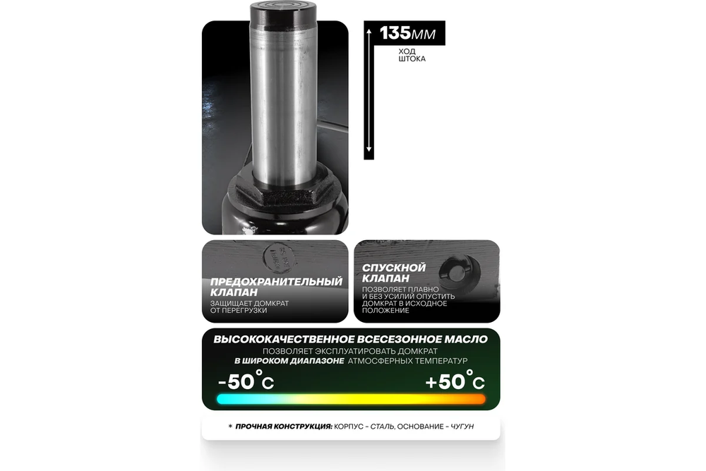 Домкрат гидравлический RF-T92507EURO бутылочный низкопрофильный 25т (выс.подъема 230-360мм) ROCKFORCE